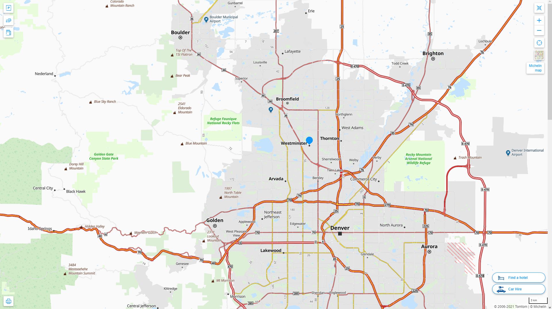 Westminster Colorado Highway and Road Map
